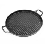 28cm Ribbed Cast Iron Frying Pan Skillet Coating Steak Sizzle Platter