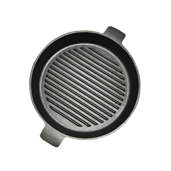 26cm Round Ribbed Cast Iron Frying Pan Skillet Steak Sizzle Platter with Handle