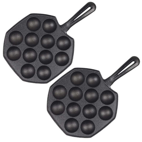 2X 18CM Cast Iron Takoyaki Fry Pan Octopus Balls Maker 12 Hole Cavities Grill Mold