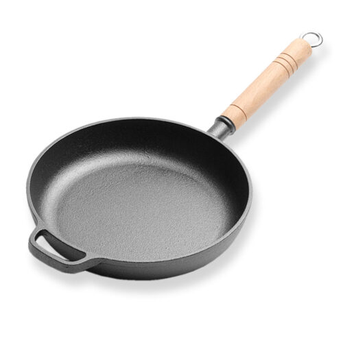 25cm Round Cast Iron Frying Pan Skillet Steak Sizzle Platter with Helper Handle