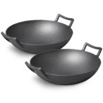 2X 32cm Cast Iron Wok FryPan Fry Pan with Double Handle