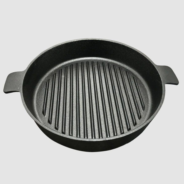 2X 25cm Round Ribbed Cast Iron Frying Pan Skillet Steak Sizzle Platter with Handle