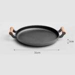 31cm Cast Iron Frying Pan Skillet Steak Sizzle Fry Platter With Wooden Handle No Lid