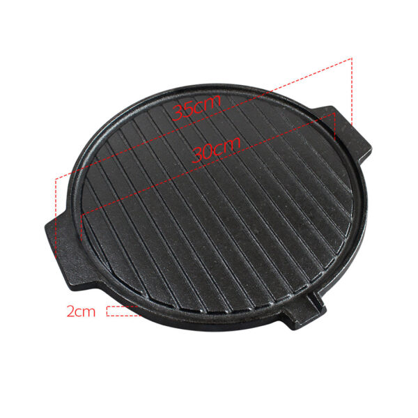 30CM Round Cast Iron Korean BBQ Grill Plate with Handles and Drip Lip