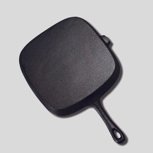 2X 23.5cm Square Ribbed Cast Iron Frying Pan Skillet Steak Sizzle Platter with Handle