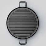 28cm Ribbed Cast Iron Frying Pan Skillet Coating Steak Sizzle Platter