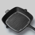 2X 26cm Square Ribbed Cast Iron Frying Pan Skillet Steak Sizzle Platter with Handle