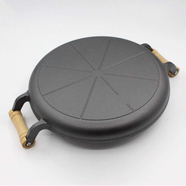 2X 31cm Cast Iron Frying Pan Skillet Steak Sizzle Fry Platter With Wooden Handle No Lid