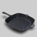 2X 26cm Square Ribbed Cast Iron Frying Pan Skillet Steak Sizzle Platter with Handle