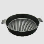 2X 25cm Round Ribbed Cast Iron Frying Pan Skillet Steak Sizzle Platter with Handle