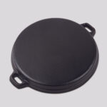 35cm Round Ribbed Cast Iron Frying Pan Skillet Steak Sizzle Platter with Handle