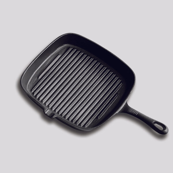 2X 23.5cm Square Ribbed Cast Iron Frying Pan Skillet Steak Sizzle Platter with Handle