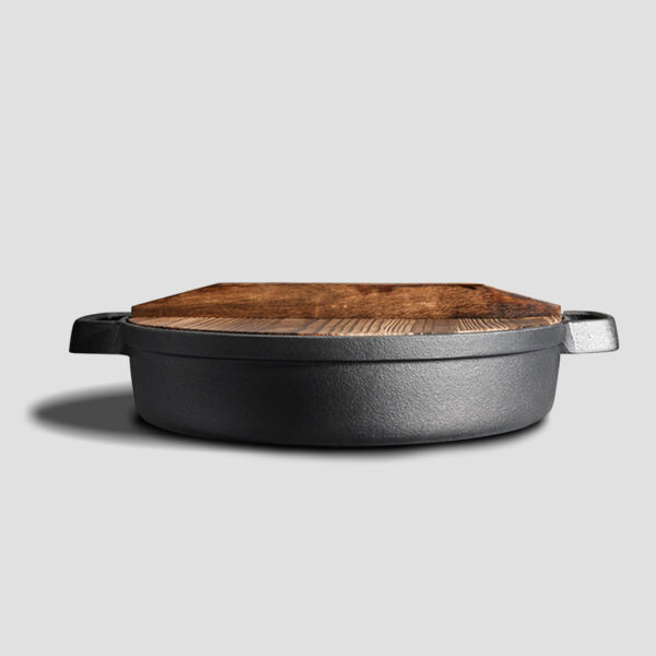 31cm Round Cast Iron Pre-seasoned Deep Baking Pizza Frying Pan Skillet with Wooden Lid