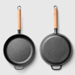 2X 25cm Round Cast Iron Frying Pan Skillet Steak Sizzle Platter with Helper Handle