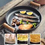 31cm Cast Iron Frying Pan Skillet Steak Sizzle Fry Platter With Wooden Handle No Lid