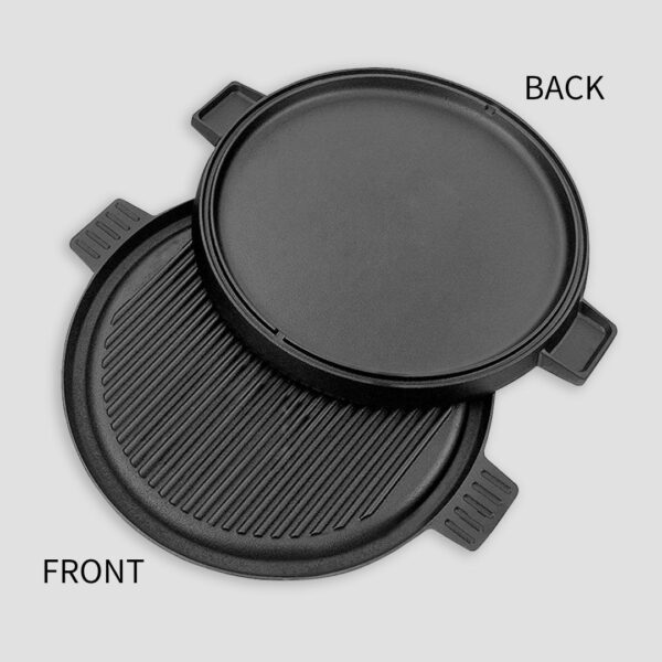 2X 43cm Round Ribbed Cast Iron Frying Pan Skillet Steak Sizzle Platter with Handle