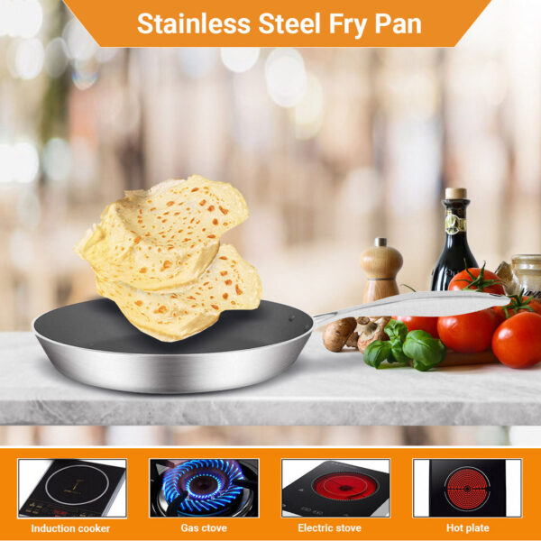 Stainless Steel Fry Pan 24cm Frying Pan Induction FryPan Non Stick Interior