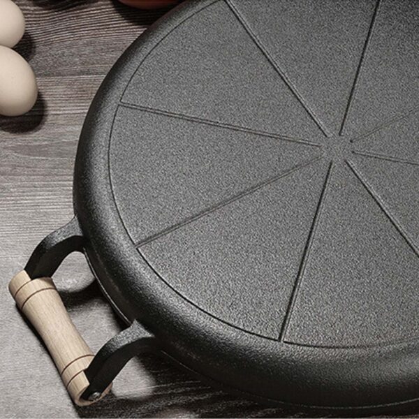 2X 35cm Cast Iron Frying Pan Skillet Steak Sizzle Fry Platter With Wooden Handle No Lid