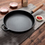 27cm Round Cast Iron Frying Pan Skillet Steak Sizzle Platter with Helper Handle