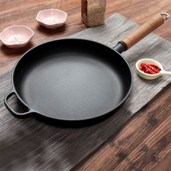 2X 25cm Round Cast Iron Frying Pan Skillet Steak Sizzle Platter with Helper Handle