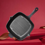 2X 26cm Square Ribbed Cast Iron Frying Pan Skillet Steak Sizzle Platter with Handle