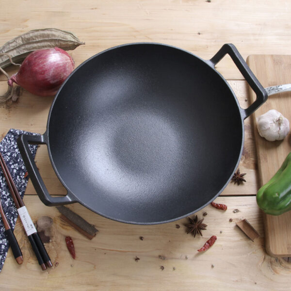 32cm Cast Iron Wok FryPan Fry Pan with Double Handle