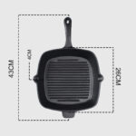 26cm Square Ribbed Cast Iron Frying Pan Skillet Steak Sizzle Platter with Handle