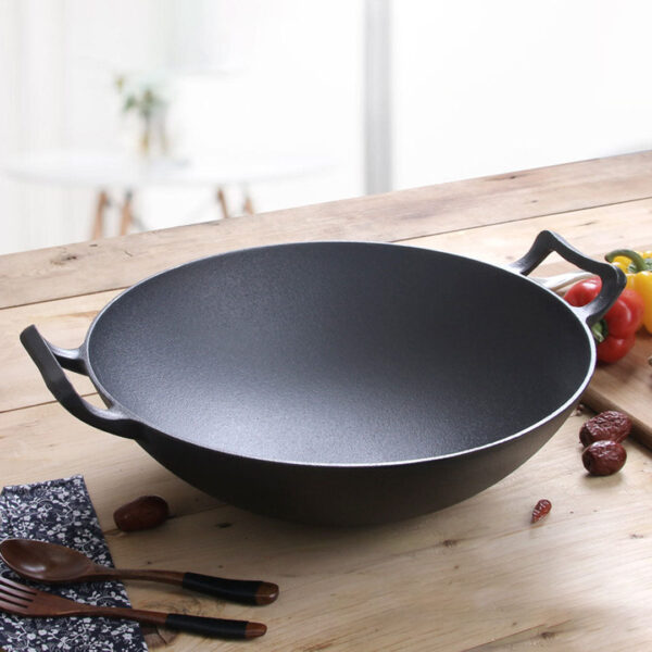 2X 32cm Cast Iron Wok FryPan Fry Pan with Double Handle