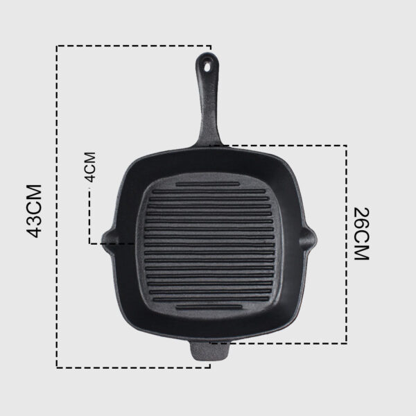 2X 26cm Square Ribbed Cast Iron Frying Pan Skillet Steak Sizzle Platter with Handle