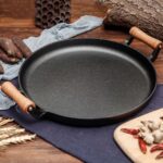 2X 35cm Cast Iron Frying Pan Skillet Steak Sizzle Fry Platter With Wooden Handle No Lid