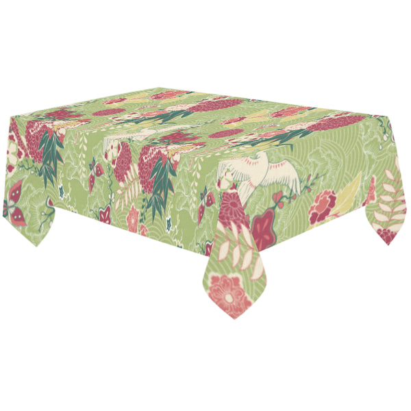 Japanese Crane Green Theme Pattern Tablecloth - Vilavase