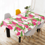 Pink White Tulip Pattern Tablecloth - Vilavase