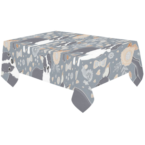 Boston Terrier Flower Pattern Gray Background Tablecloth - Vilavase