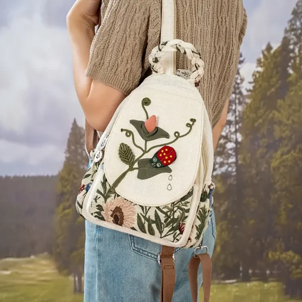 Cottagecore Ladybug Blossom Print Backpack – Fabric Design by Vilavase