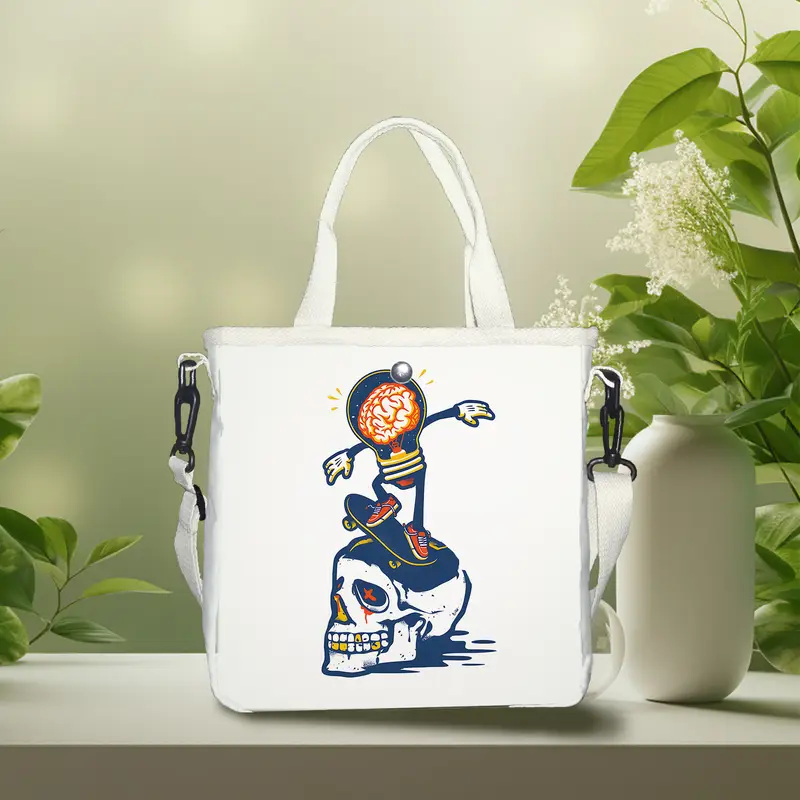 Cartoon Skateboard Print Foldable Tote Bag - Vilavase