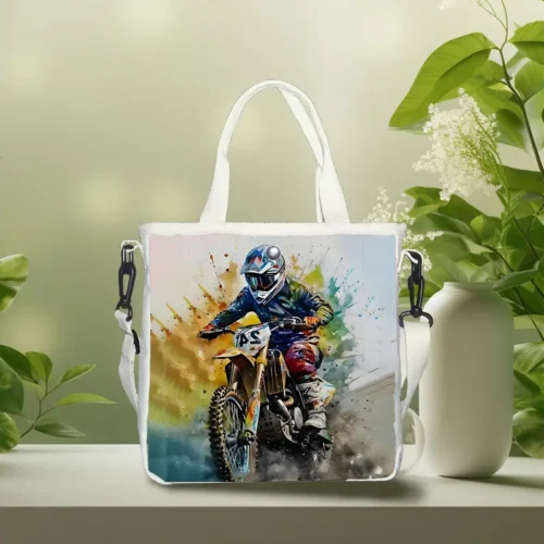 Stylish Motorcyclist Print Foldable Tote Bag - Vilavase