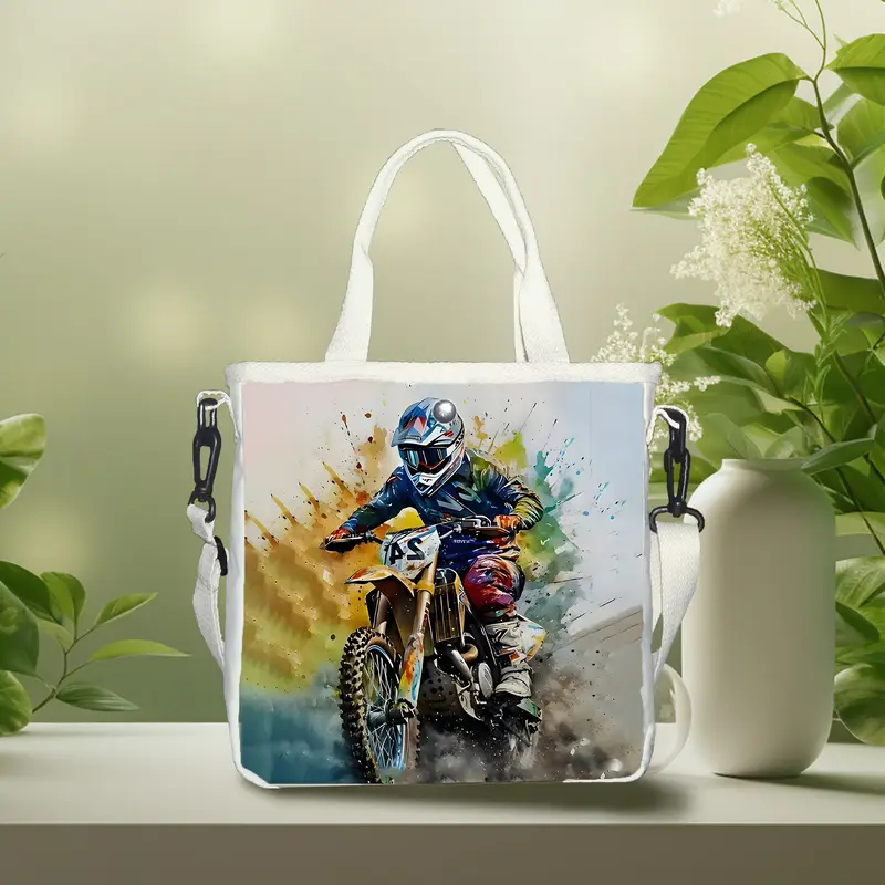 Stylish Motorcyclist Print Foldable Tote Bag - Vilavase