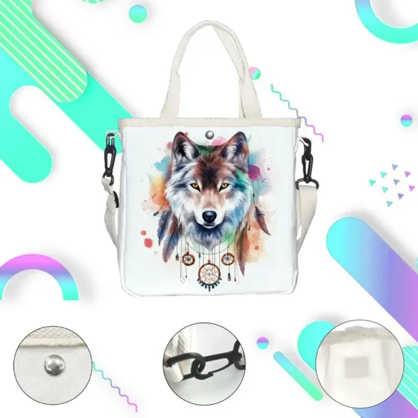 Colorful Wolf Print Foldable Tote Bag - Vilavase