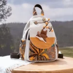 Handcrafted Autumn Leaves & Cat Print Backpack – Fabric Design by Vilavase