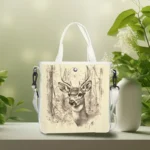 Chic Deer Illustration Print Foldable Tote Bag - Vilavase