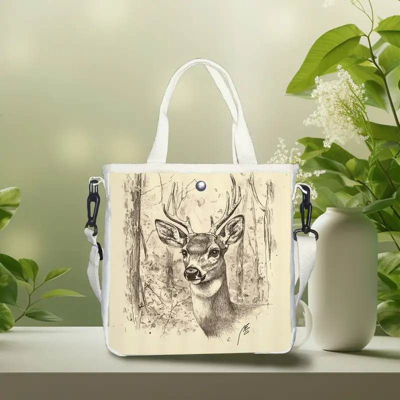 Chic Deer Illustration Print Foldable Tote Bag - Vilavase