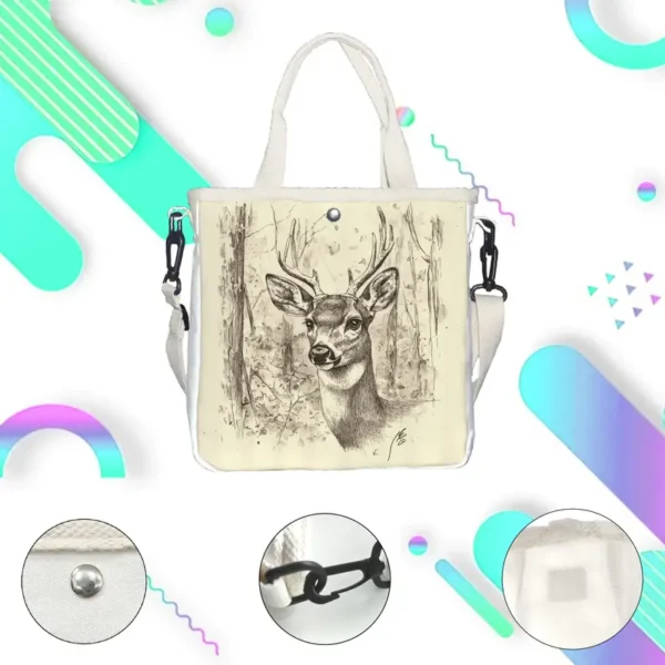 Chic Deer Illustration Print Foldable Tote Bag - Vilavase