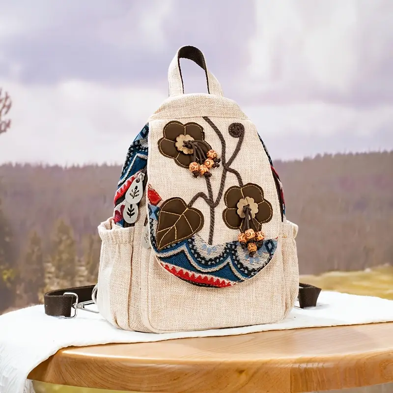 Floral Design Boho-Chic Handwoven Print Backpack – Fabric Design by Vilavase