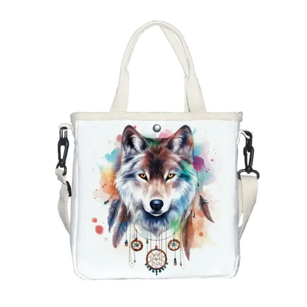 Colorful Wolf Print Foldable Tote Bag - Vilavase