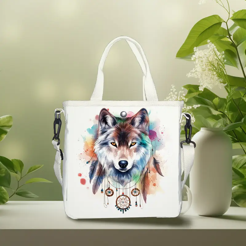 Colorful Wolf Print Foldable Tote Bag - Vilavase